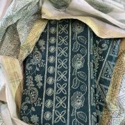 Green chikankari work unstitched suit with cotton dupatta