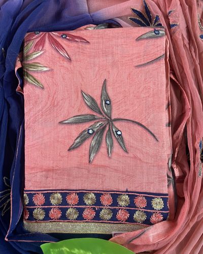 Floral Print Unstitched Suit With Chiffon Dupatta