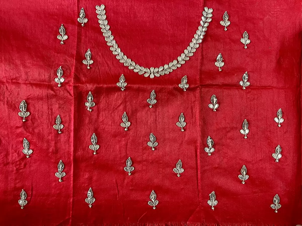 All Over Buta Design On Red Unstitched Blouse Piece