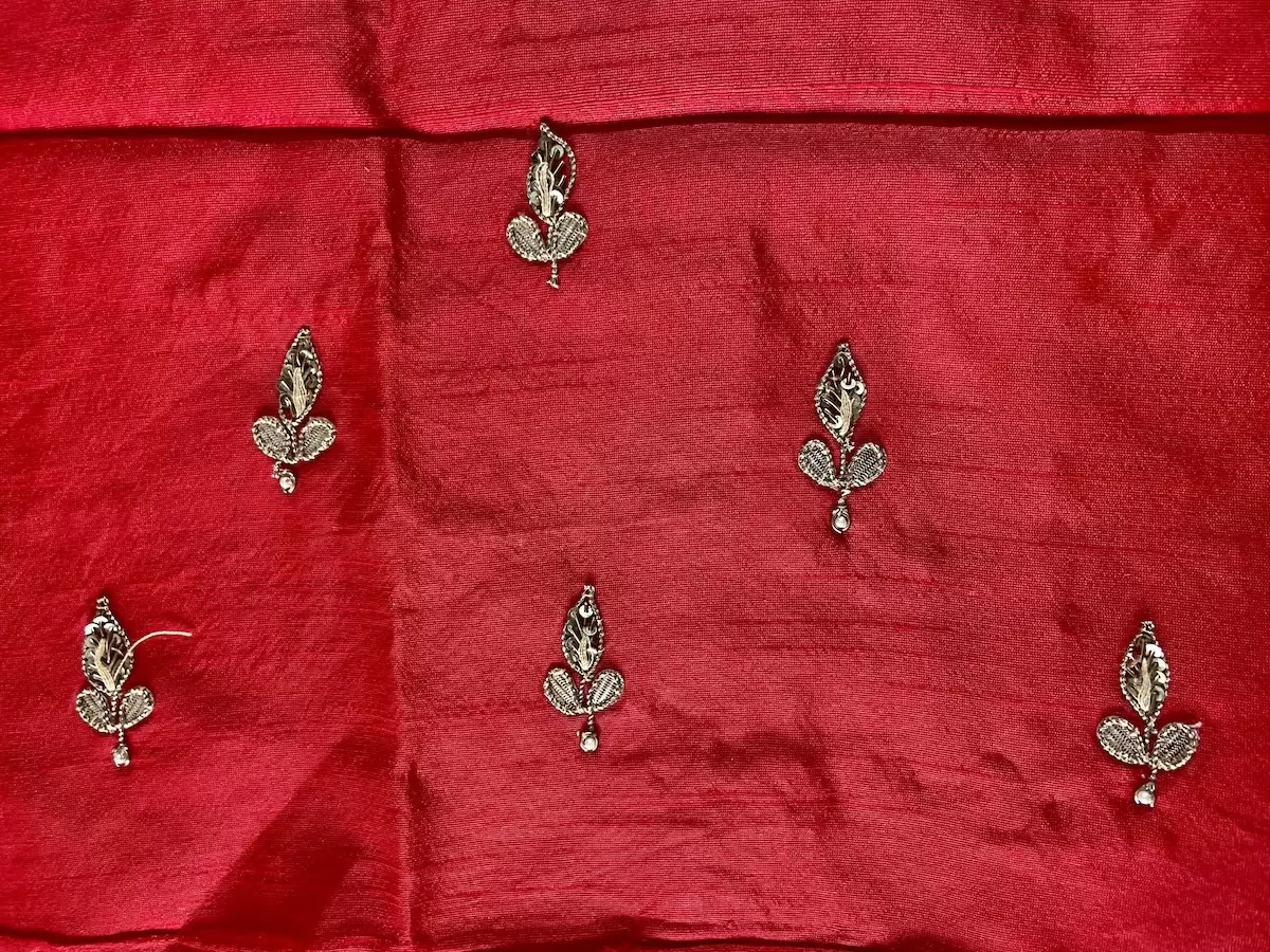 All Over Buta Design On Red Unstitched Blouse Piece