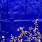 Royal Blue Zardozi & Thread Work Embroidery On Hand Embroidered Raw Silk Unstitched Blouse Piece