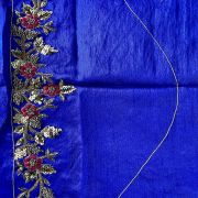 Royal Blue Zardozi & Thread Work Embroidery On Hand Embroidered Raw Silk Unstitched Blouse Piece