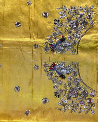 Heavy Zardozi & Buta Embroidery On  Haldi Yellow Unstitched Blouse Piece