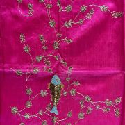 Zardozi Hand Embroidered Hot Pink Unstitched Blouse Piece With Fish Motif