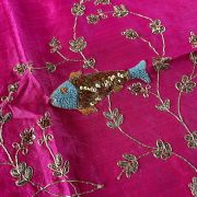 Zardozi Hand Embroidered Hot Pink Unstitched Blouse Piece With Fish Motif