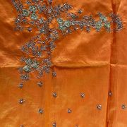 Orange Zardozi & Thread Embroidery On Unstitched Blouse Piece