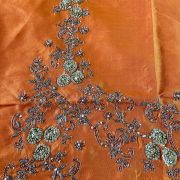 Orange Zardozi & Thread Embroidery On Unstitched Blouse Piece