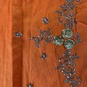 Orange Zardozi & Thread Embroidery On Unstitched Blouse Piece