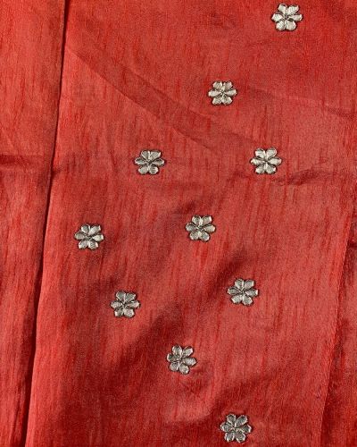 All Over Buta Work On Light Red Unstitched Blouse Piece
