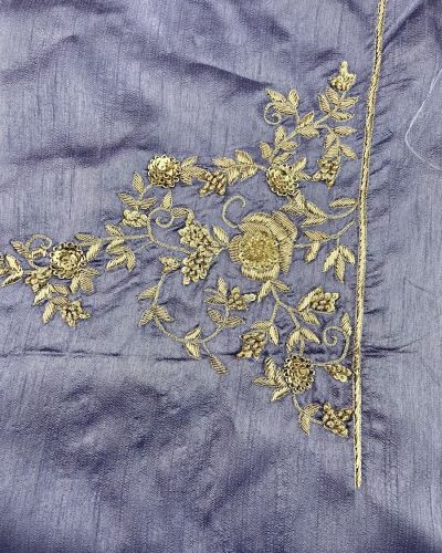 Greyish Lavender Heavy Zardozi Work On Unstitched Blouse Piece