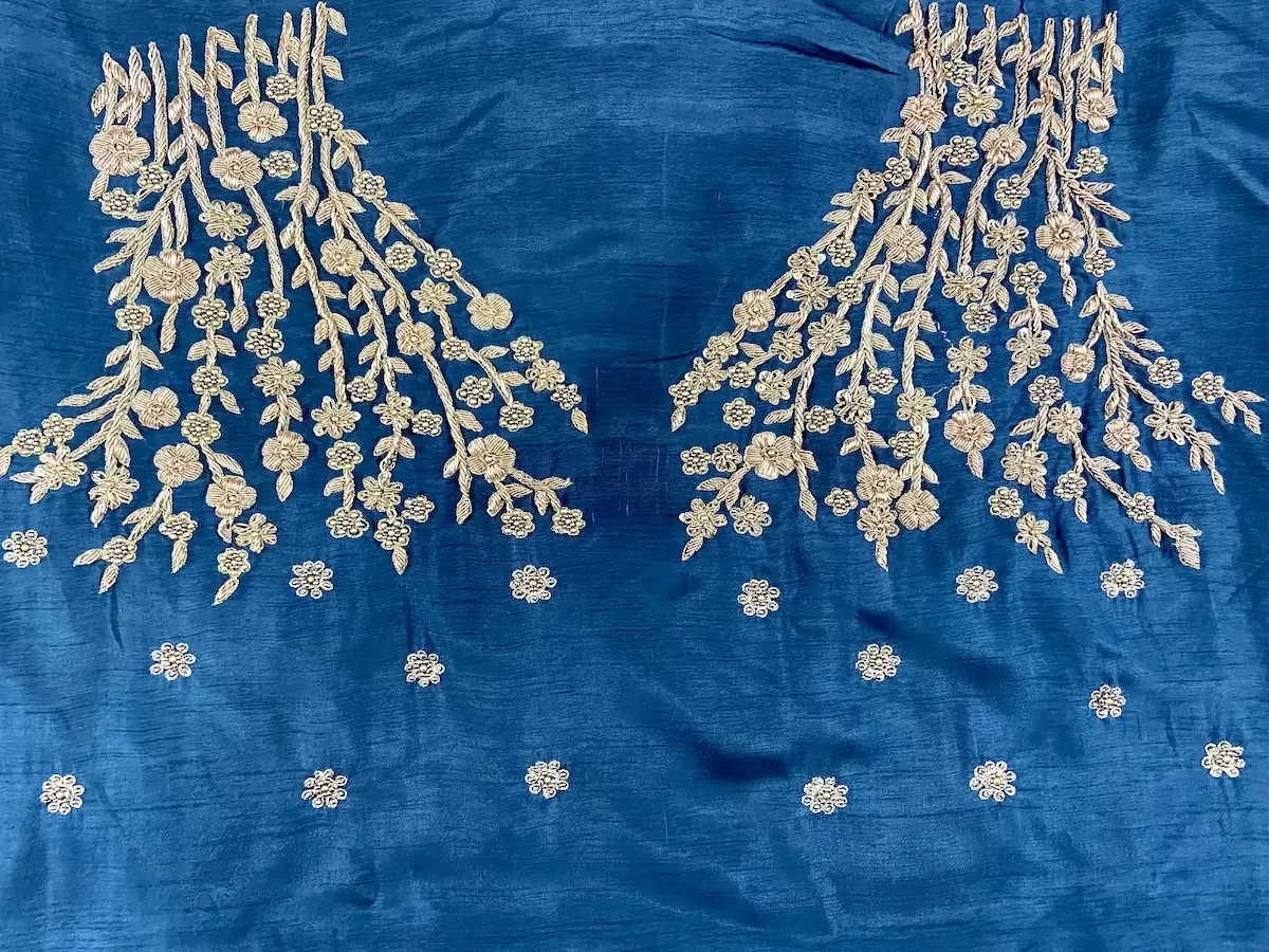 Peacock Blue Heavy Zardozi Work On Unstitched Blouse Piece