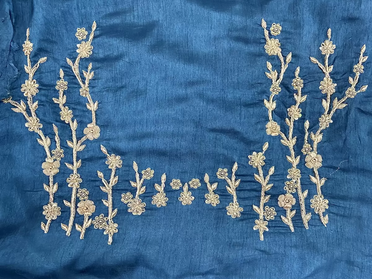 Peacock Blue Heavy Zardozi Work On Unstitched Blouse Piece