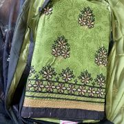 Parrot Green Printed Suit Set With Chiffon Dupatta