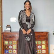 Shobhini Black Crop top and Slit Skirt with Mirror Work Cropped Jacket