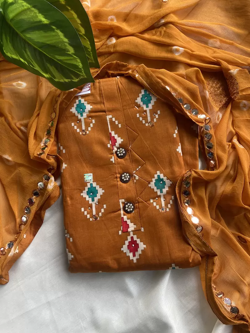 Print Cotton Unstitched Suit Set With Printed Cotton Dupatta