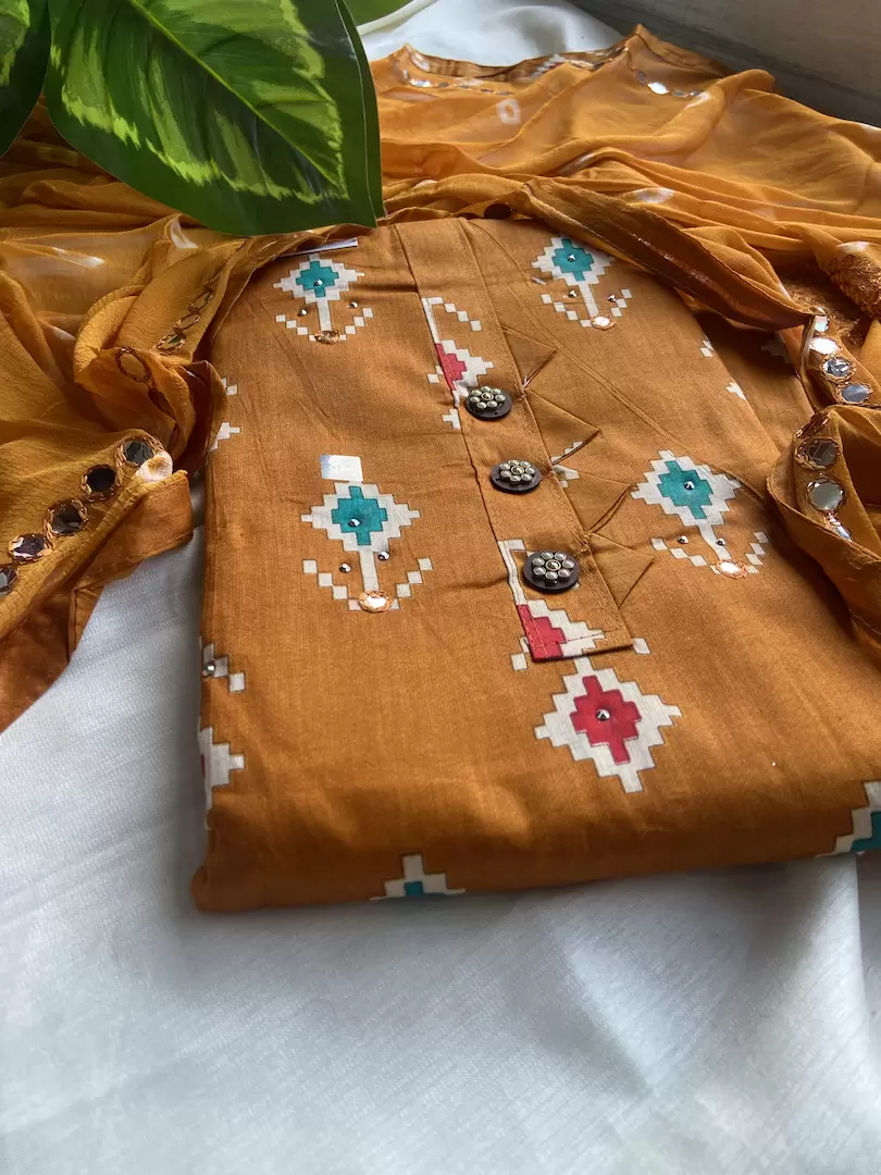 Print Cotton Unstitched Suit Set With Printed Cotton Dupatta