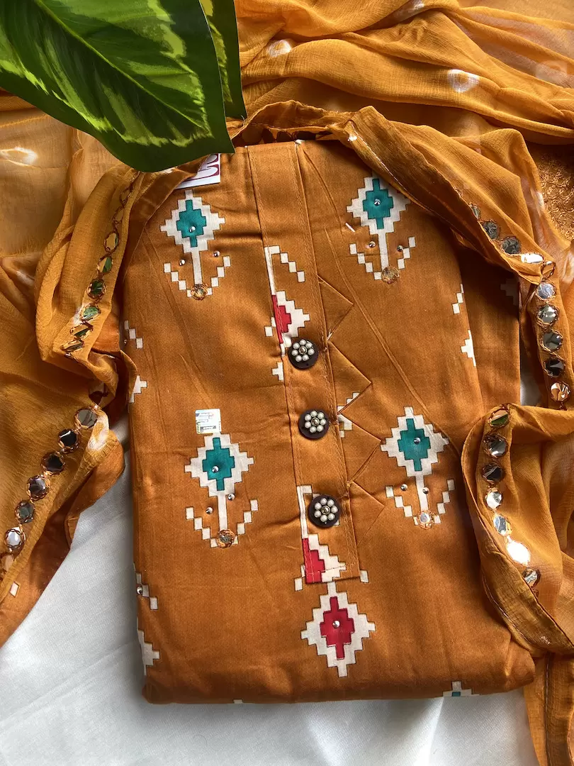 Print Cotton Unstitched Suit Set With Printed Cotton Dupatta