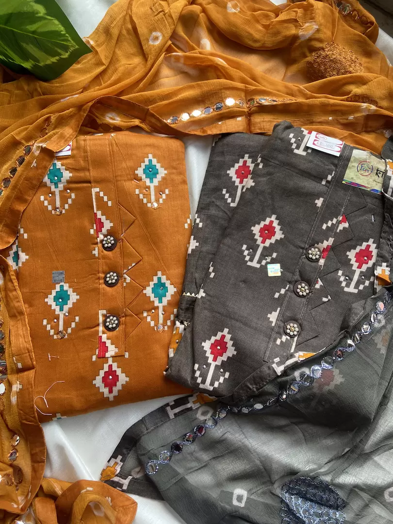 Print Cotton Unstitched Suit Set With Printed Cotton Dupatta