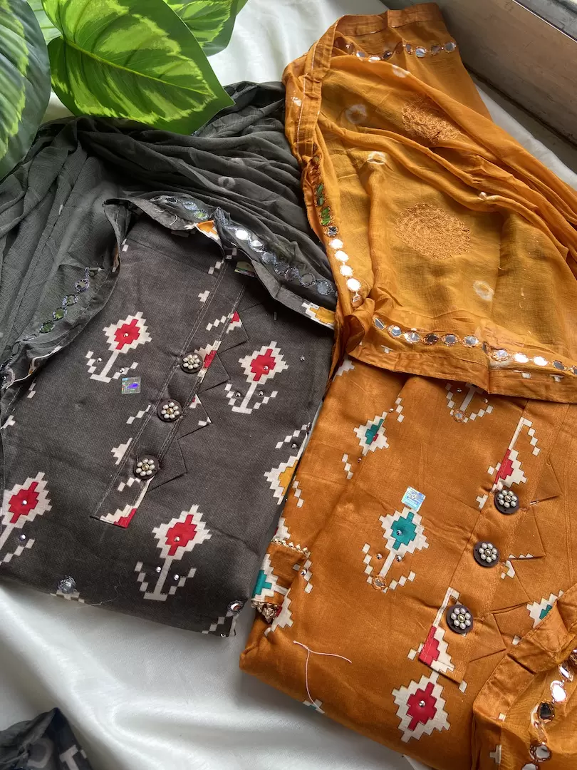 Print Cotton Unstitched Suit Set With Printed Cotton Dupatta