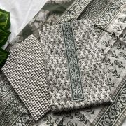 Green small buti print unstitched cotton suit set with dupatta