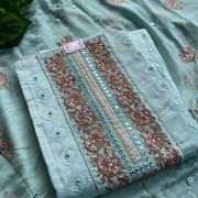 Sky Blue embroidery mirror work unstitched suit set with dupatta