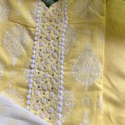 Pastel Yellow Batik Print Cotton Unstitched Suit Set With Printed Cotton Dupatta