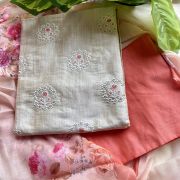 Khadi Silk Thread Embroidered Dress Material With Linen Floral Dupatta