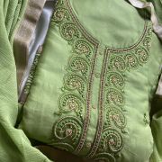 Pearl And Thread Work On Cotton Suit Piece With Chiffon Dupatta