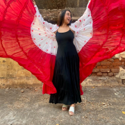 Heart Printed Full Flared White and Red Shrug- 12 Meters