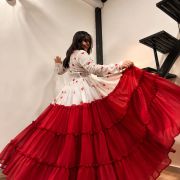 Heart Printed Full Flared White and Red Shrug- 12 Meters