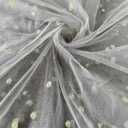 All Over Gold Sequin Buti On Grey Net Fabric