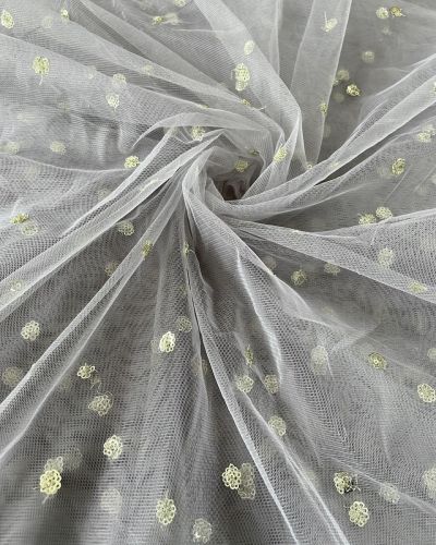 All Over Gold Sequin Buti On Grey Net Fabric