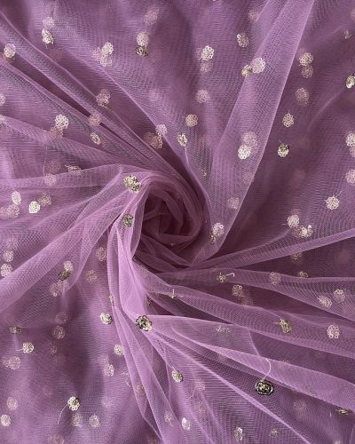 All Over Gold Sequin Buti On Dusky Purple Net Fabric