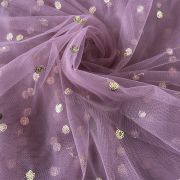 All Over Gold Sequin Buti On Dusky Purple Net Fabric