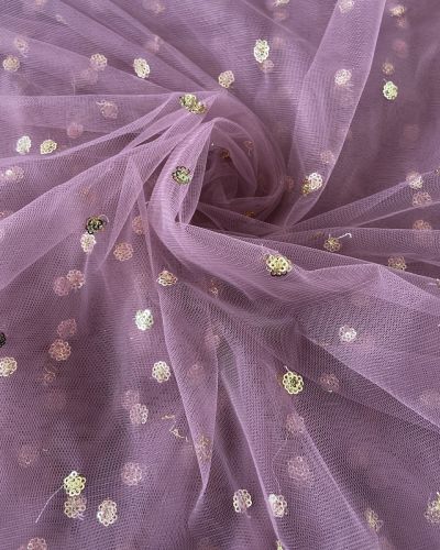 All Over Gold Sequin Buti On Dusky Purple Net Fabric