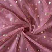 All Over Gold Sequin Buti On Fuchsia Pink Net Fabric