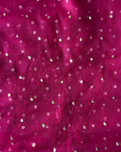 All Over Gold Sequin Buti On Hot Pink Net Fabric