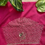 Heavy Zardozi & All Over Jaal Embroidery On Hot Pink Unstitched Silk Blouse Piece