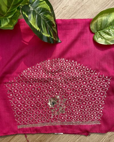 Heavy Zardozi & All Over Jaal Embroidery On Hot Pink Unstitched Silk Blouse Piece