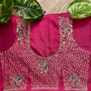 Heavy Zardozi & All Over Jaal Embroidery On Hot Pink Unstitched Silk Blouse Piece