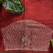 Heavy Zardozi & All Over Jaal Embroidery On Maroon Unstitched Silk Blouse Piece