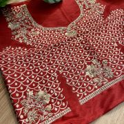 Heavy Zardozi & All Over Jaal Embroidery On Maroon Unstitched Silk Blouse Piece