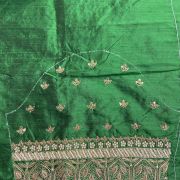 Zardozi Hand Embroidery On Neck & Buti Work All Over On Green Unstitched Silk Blouse Piece