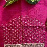 Heavy Zardozi Hand Embroidery On Neck & Buti Work All Over On Hot Pink Unstitched Silk Blouse Piece