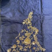 Heavy Zardozi Hand Embroidery On Neck & Buti Work All Over On Navy Blue Unstitched Silk Blouse Piece