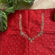 Heavy Zardozi Hand Embroidery On Neck & Buti Work All Over On Red Unstitched Silk Blouse Piece