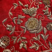 Heavy Zardozi Hand Embroidery On Neck & Buti Work All Over On Red Unstitched Silk Blouse Piece