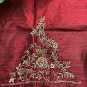 Heavy Zardozi Hand Embroidery On Neck & Buti Work All Over On Maroon Unstitched Silk Blouse Piece