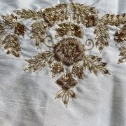 Heavy Zardozi Hand Embroidery On Neck & Buti Work All Over On White Unstitched Silk Blouse Piece