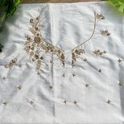 Heavy Zardozi Hand Embroidery On Neck & Buti Work All Over On White Unstitched Silk Blouse Piece